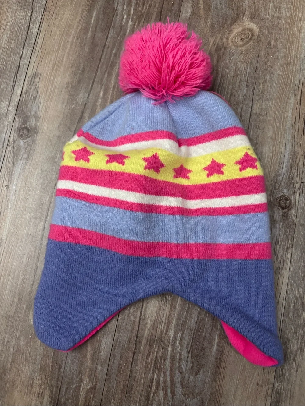 Coco melón toddler girl Winter Earflap Beanie Hat with Pom Pom - Pink & Purple
